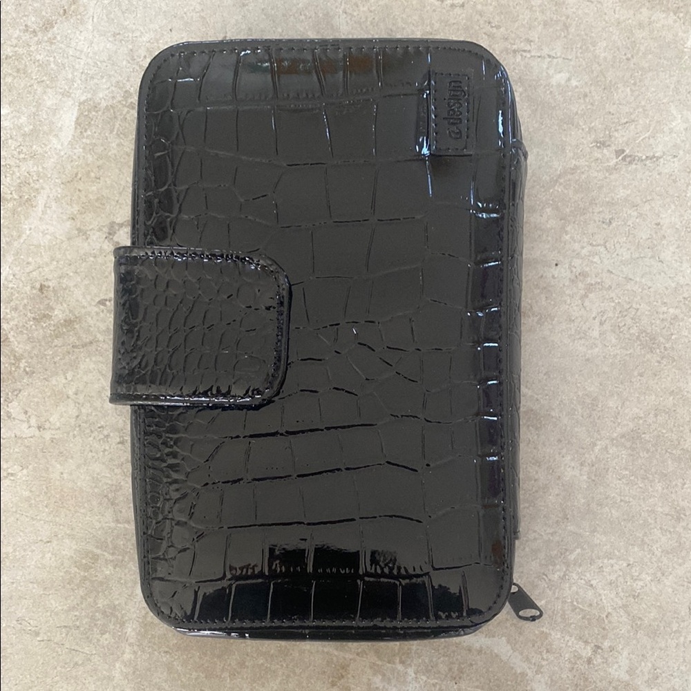 A Design Black Patent Leather Faux Croc Pen Bag